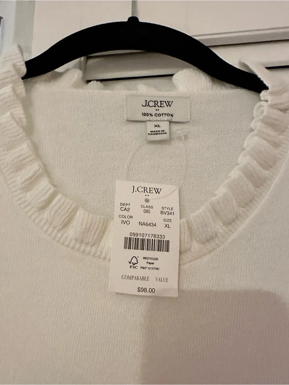 J.Crew Factory Ruffle Neck Sweater in Ivory